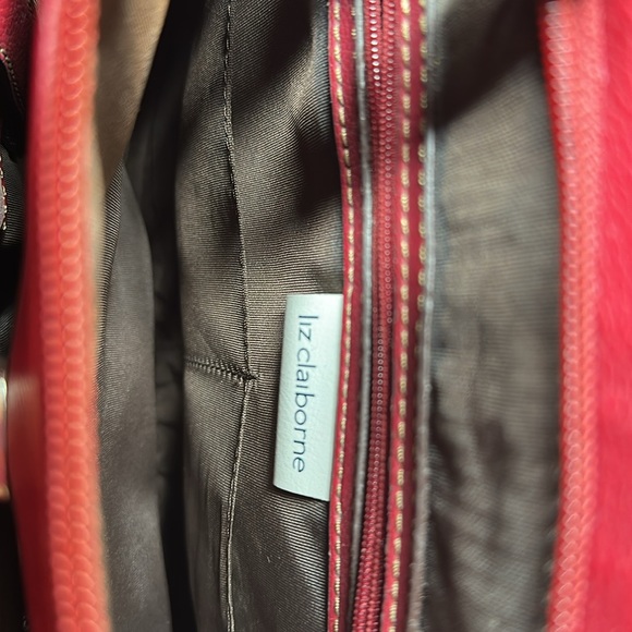Liz Claiborne red leather purse/attache in like new condition.Is Burgundy. - Picture 8 of 12